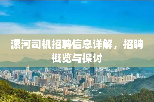 漯河司机招聘信息详解，招聘概览与探讨