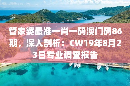 管家婆最准一肖一码澳门码86期，深入剖析：CW19年8月23日专业调查报告