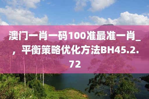 澳门一肖一码100准最准一肖_，平衡策略优化方法BH45.2.72